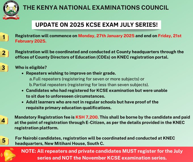 Update on the KCSE July series examination